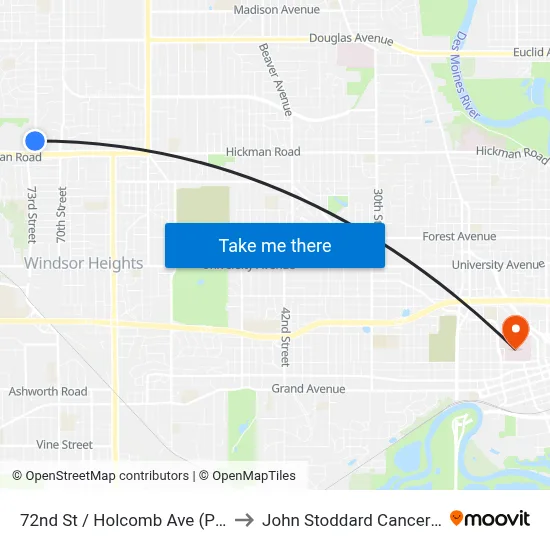 72nd St / Holcomb Ave (P&R), Urb to John Stoddard Cancer Center map