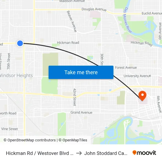 Hickman Rd / Westover Blvd (Far-Side), Wht to John Stoddard Cancer Center map
