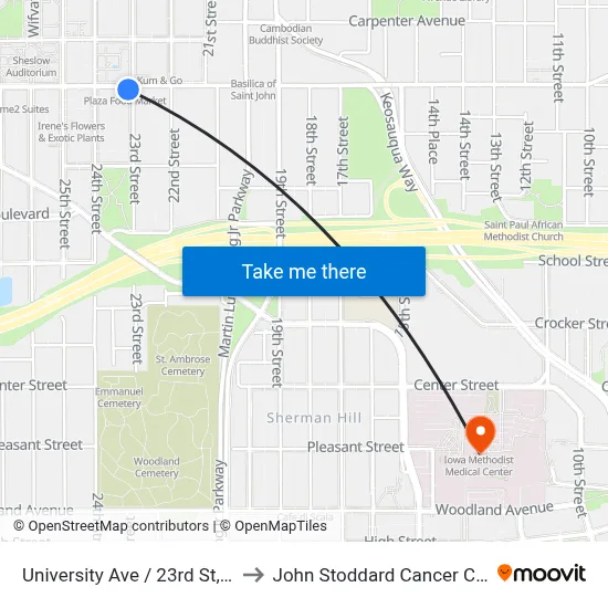 University Ave / 23rd St, Dsm to John Stoddard Cancer Center map