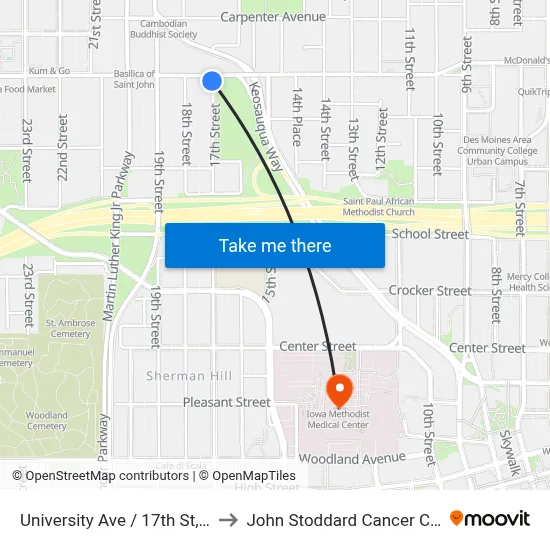 University Ave / 17th St, Dsm to John Stoddard Cancer Center map
