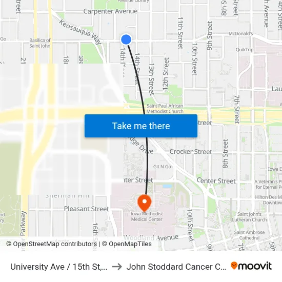 University Ave / 15th St, Dsm to John Stoddard Cancer Center map
