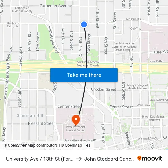 University Ave / 13th St (Far-Side), Dsm to John Stoddard Cancer Center map