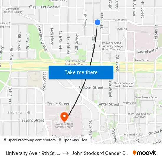 University Ave / 9th St, Dsm to John Stoddard Cancer Center map