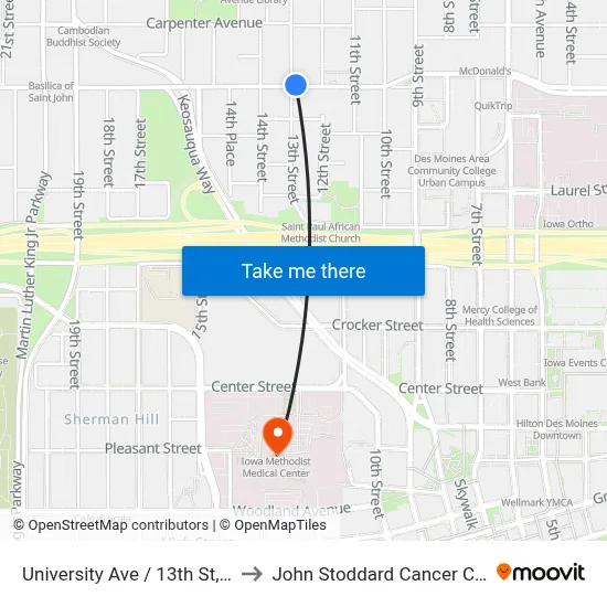 University Ave / 13th St, Dsm to John Stoddard Cancer Center map