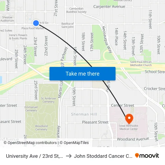 University Ave / 23rd St, Dsm to John Stoddard Cancer Center map