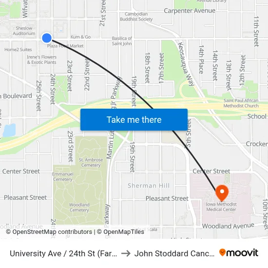 University Ave / 24th St (Far-Side), Dsm to John Stoddard Cancer Center map
