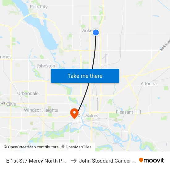 E 1st St / Mercy North P&R, Ank to John Stoddard Cancer Center map