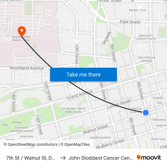 7th St / Walnut St, Dsm to John Stoddard Cancer Center map