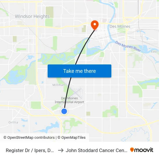 Register Dr / Ipers, Dsm to John Stoddard Cancer Center map