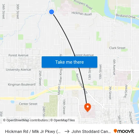 Hickman Rd / Mlk Jr Pkwy (Far-Side), Dsm to John Stoddard Cancer Center map