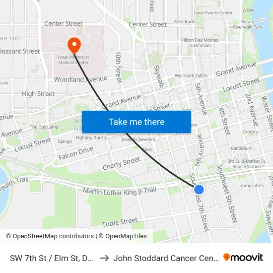 SW 7th St / Elm St, Dsm to John Stoddard Cancer Center map