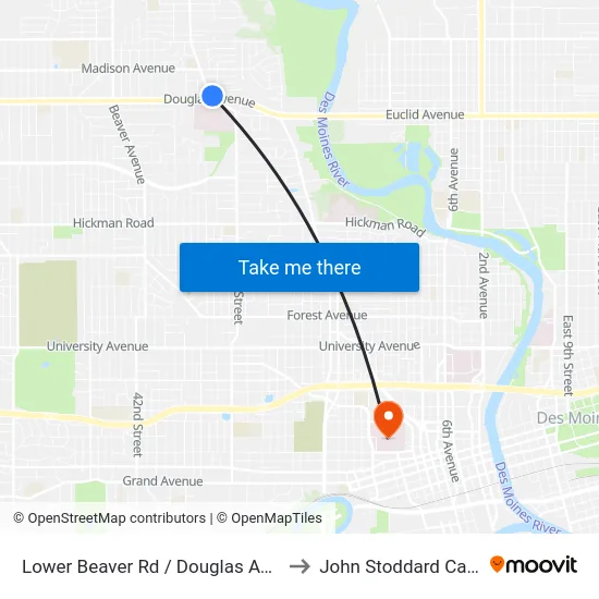 Lower Beaver Rd / Douglas Ave (Far-Side), Dsm to John Stoddard Cancer Center map