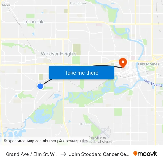 Grand Ave / Elm St, Wdm to John Stoddard Cancer Center map