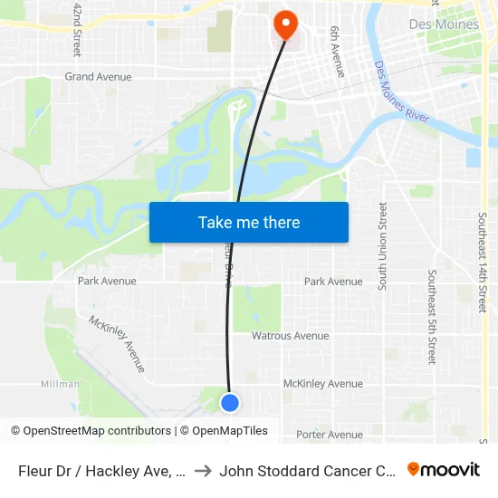 Fleur Dr / Hackley Ave, Dsm to John Stoddard Cancer Center map