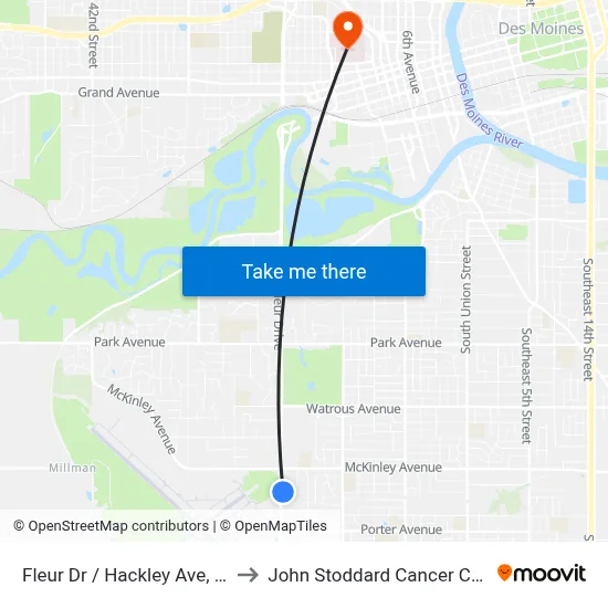 Fleur Dr / Hackley Ave, Dsm to John Stoddard Cancer Center map