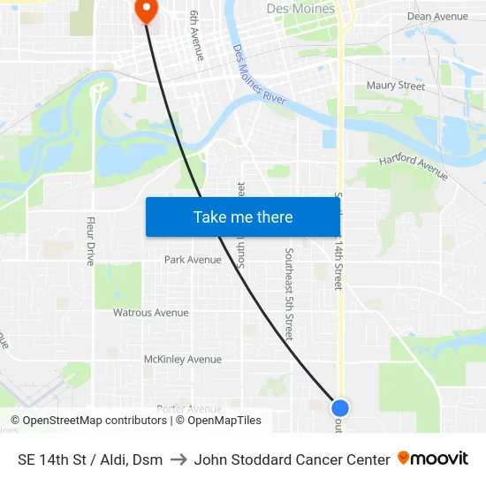 SE 14th St / Aldi, Dsm to John Stoddard Cancer Center map