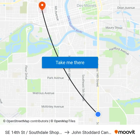 SE 14th St / Southdale Shopping Ctr, Dsm to John Stoddard Cancer Center map