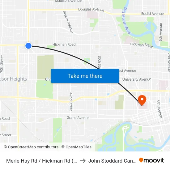 Merle Hay Rd / Hickman Rd (Far-Side), Dsm to John Stoddard Cancer Center map