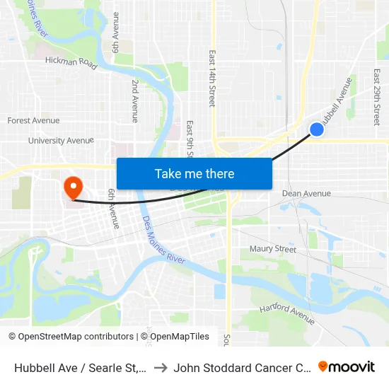 Hubbell Ave / Searle St, Dsm to John Stoddard Cancer Center map