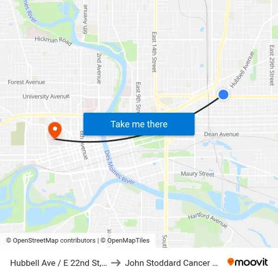 Hubbell Ave / E 22nd St, Dsm to John Stoddard Cancer Center map