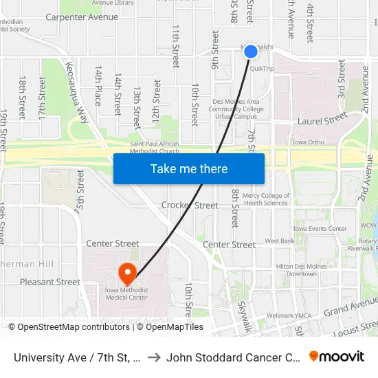 University Ave / 7th St, Dsm to John Stoddard Cancer Center map