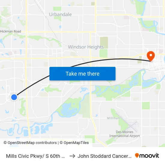 Mills Civic Pkwy/ S 60th St, Wdm to John Stoddard Cancer Center map
