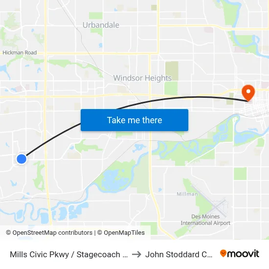 Mills Civic Pkwy / Stagecoach Dr (Far-Side), Wdm to John Stoddard Cancer Center map