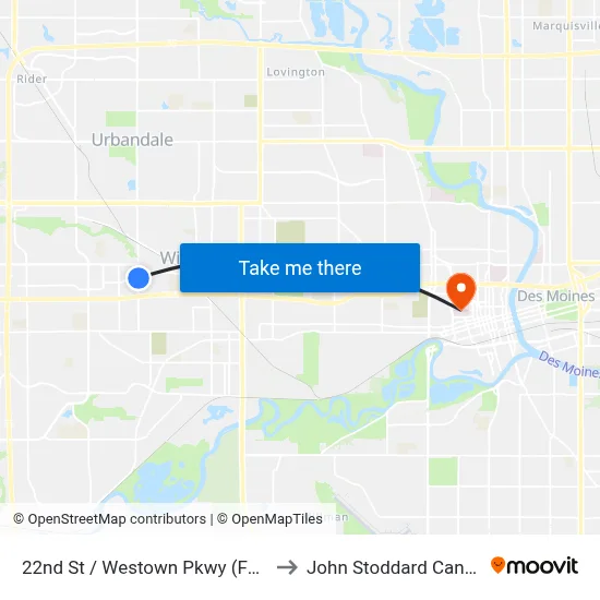 22nd St / Westown Pkwy (Far-Side), Wdm to John Stoddard Cancer Center map