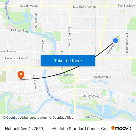 Hubbell Ave / #2559, Dsm to John Stoddard Cancer Center map