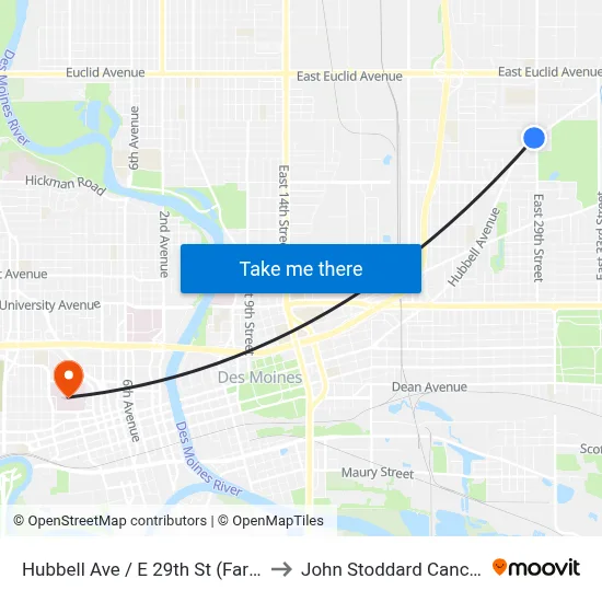 Hubbell Ave / E 29th St (Far-Side), Dsm to John Stoddard Cancer Center map