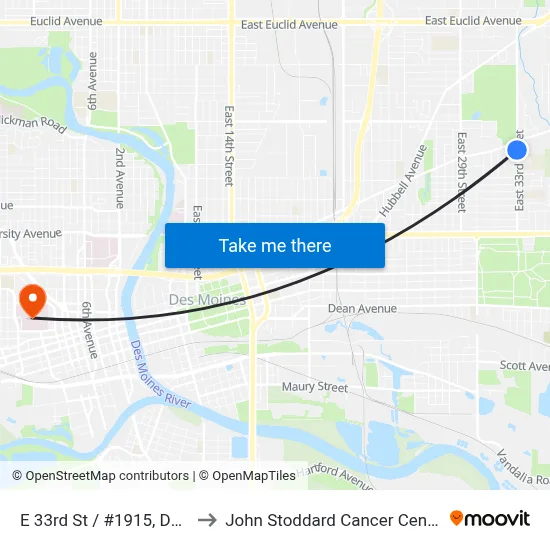 E 33rd St / #1915, Dsm to John Stoddard Cancer Center map