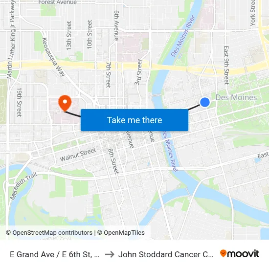 E Grand Ave / E 6th St, Dsm to John Stoddard Cancer Center map