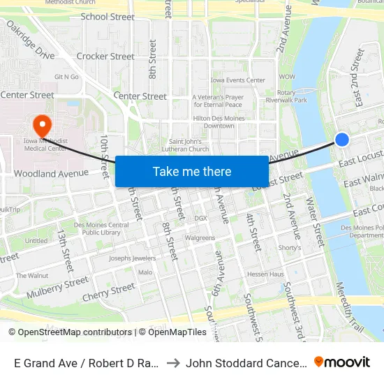 E Grand Ave / Robert D Ray Dr, Dsm to John Stoddard Cancer Center map