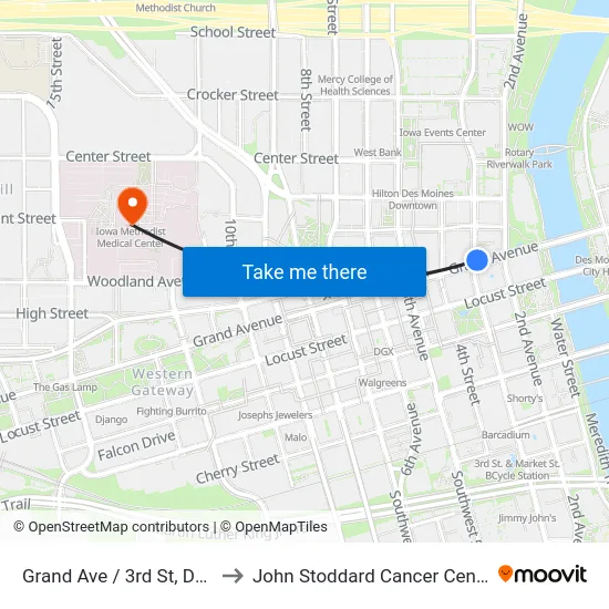 Grand Ave / 3rd St, Dsm to John Stoddard Cancer Center map