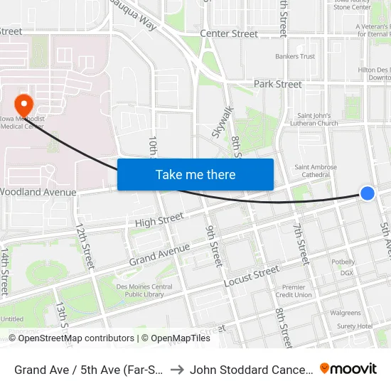 Grand Ave / 5th Ave (Far-Side), Dsm to John Stoddard Cancer Center map