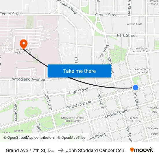 Grand Ave / 7th St, Dsm to John Stoddard Cancer Center map