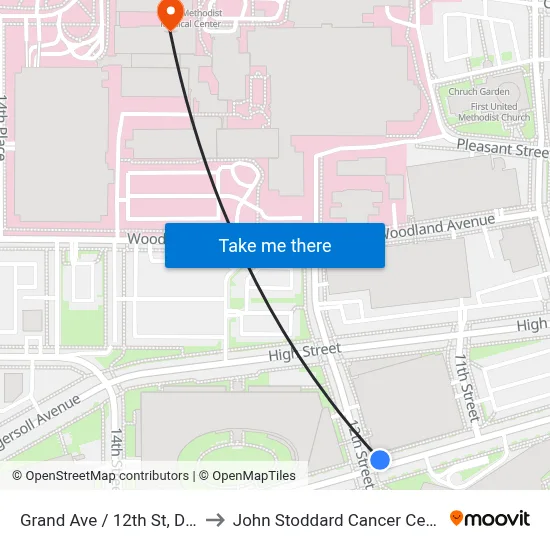 Grand Ave / 12th St, Dsm to John Stoddard Cancer Center map