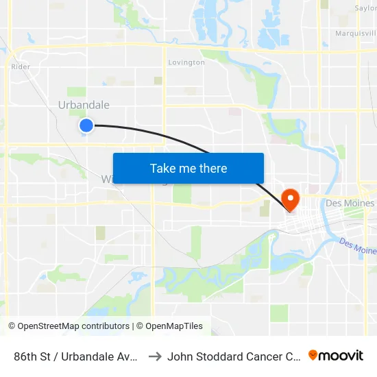 86th St / Urbandale Ave, Urb to John Stoddard Cancer Center map