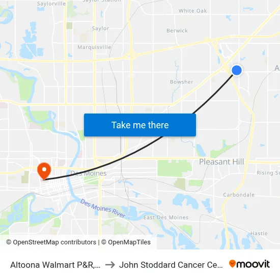 Altoona Walmart P&R, Alt to John Stoddard Cancer Center map