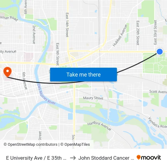E University Ave / E 35th St, Dsm to John Stoddard Cancer Center map