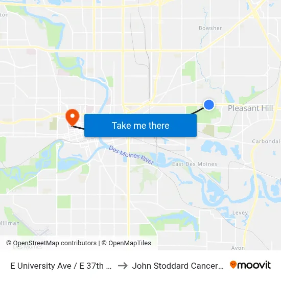 E University Ave / E 37th Ct, Dsm to John Stoddard Cancer Center map