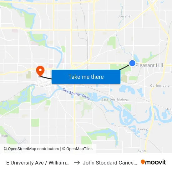 E University Ave / Williams St, Dsm to John Stoddard Cancer Center map