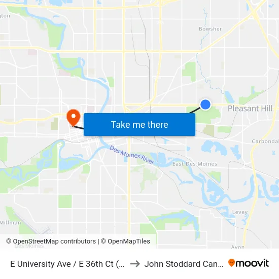 E University Ave / E 36th Ct (Far-Side), Dsm to John Stoddard Cancer Center map