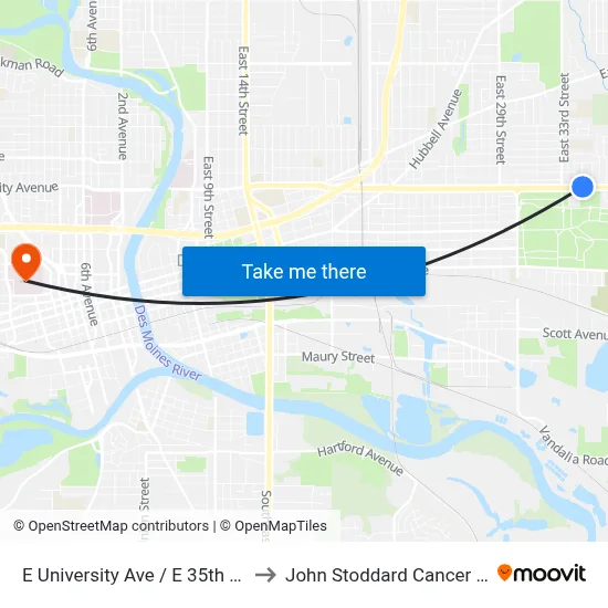 E University Ave / E 35th St, Dsm to John Stoddard Cancer Center map