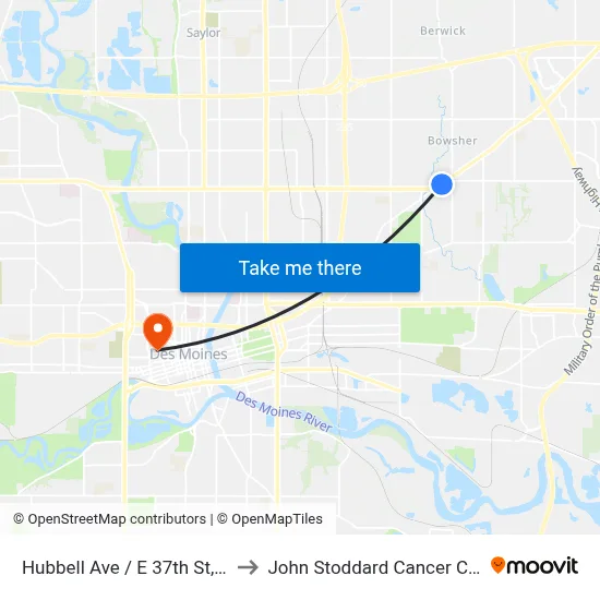 Hubbell Ave / E 37th St, Dsm to John Stoddard Cancer Center map