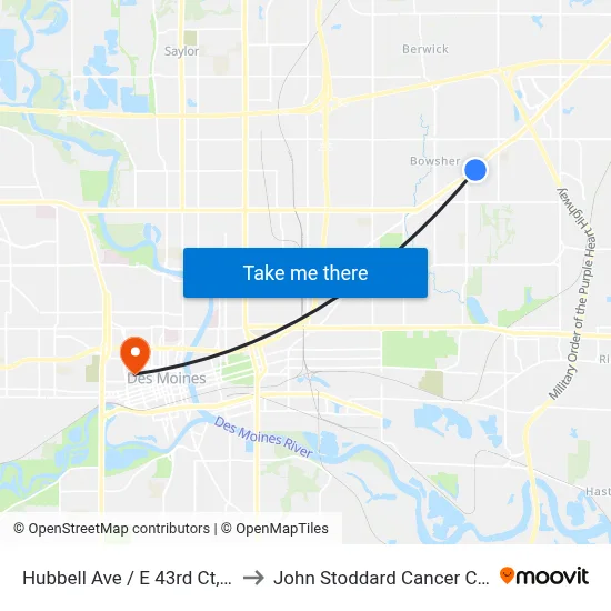 Hubbell Ave / E 43rd Ct, Dsm to John Stoddard Cancer Center map