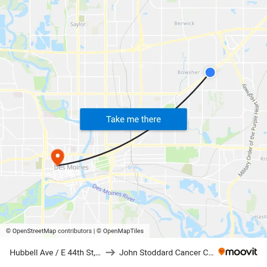 Hubbell Ave / E 44th St, Dsm to John Stoddard Cancer Center map