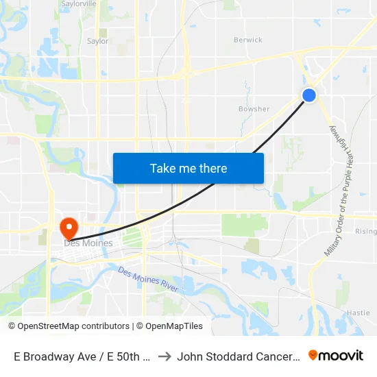 E Broadway Ave / E 50th St, Dsm to John Stoddard Cancer Center map