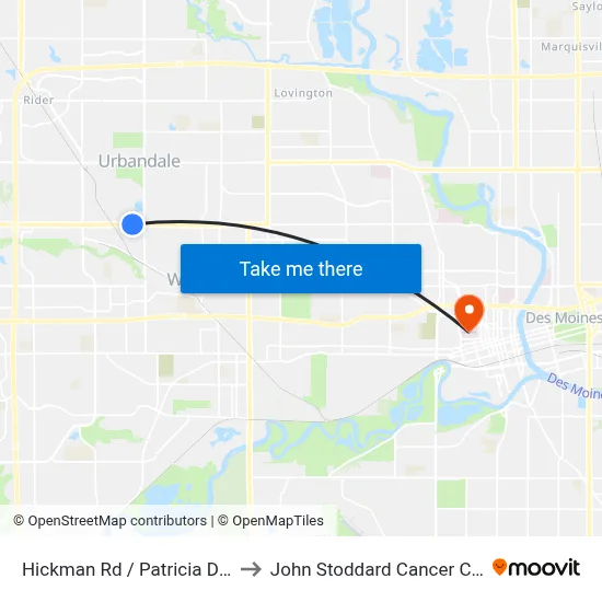 Hickman Rd / Patricia Dr, Urb to John Stoddard Cancer Center map