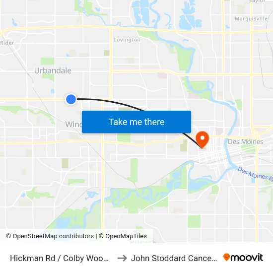 Hickman Rd / Colby Woods Dr, Urb to John Stoddard Cancer Center map